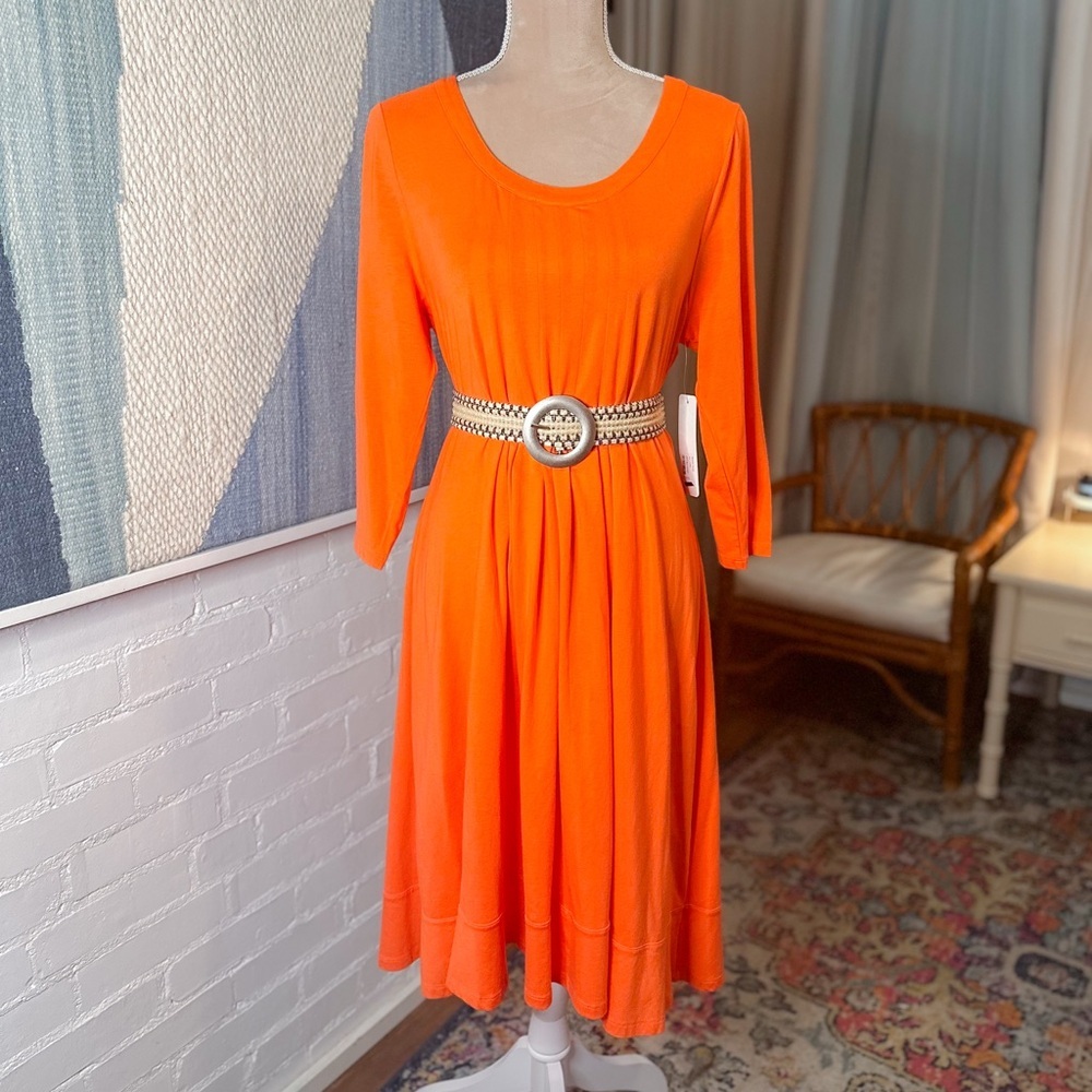 NWT Soft Surroundings Orange Pleated Knit Midi Dress
